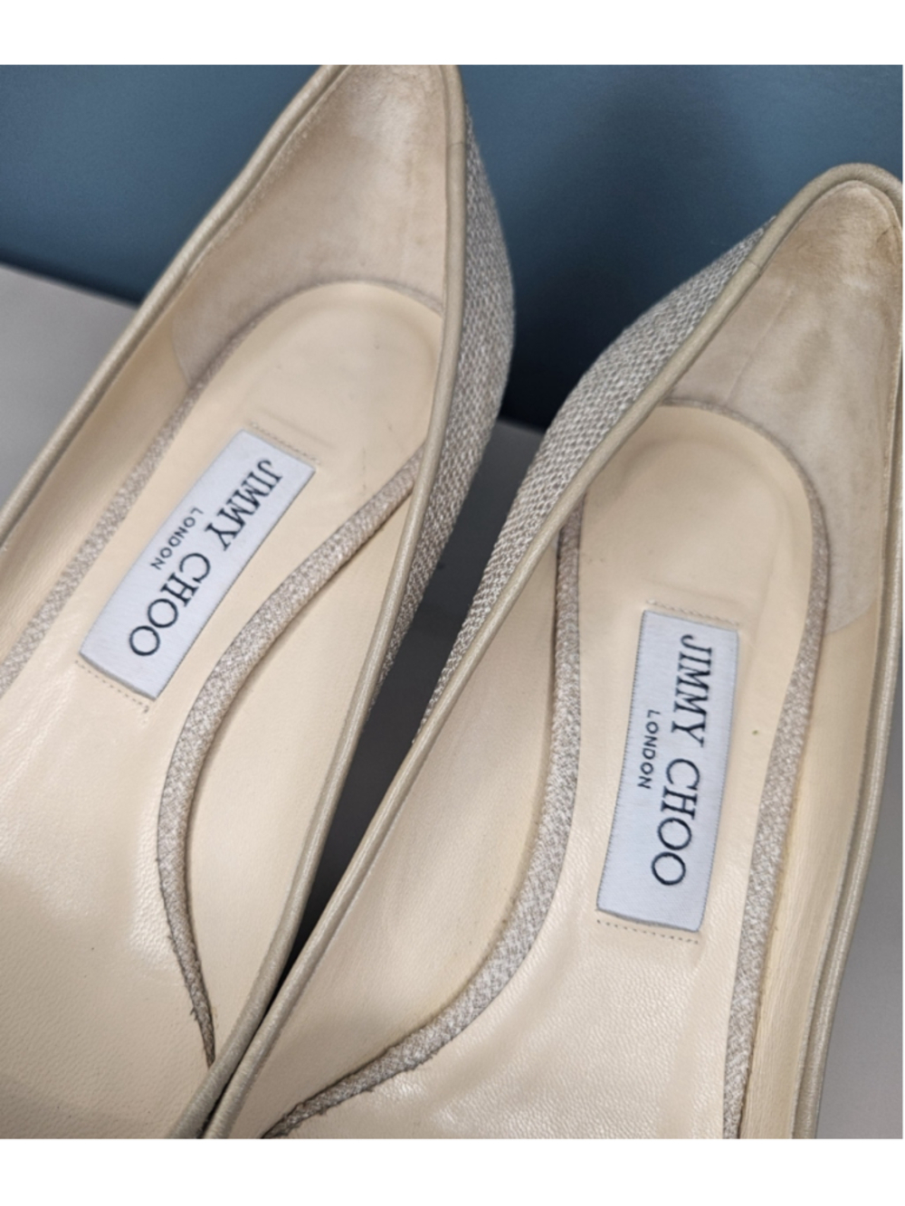 Jimmy Choo Romy 60 Champagne/Tan Woven Heels Pumps 38.5 US 7.5/8 - Picture 7 of 8